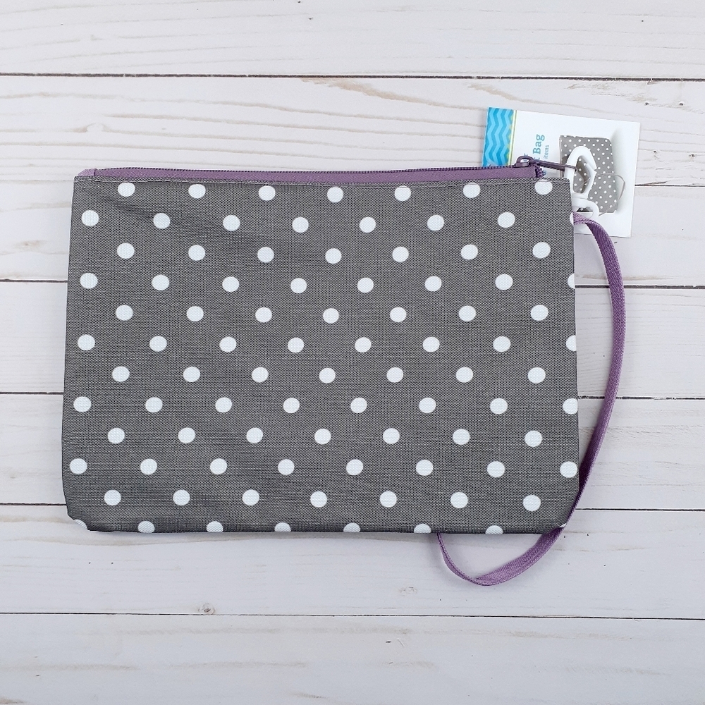 Swim Suit Utility Bag Gray Polka Dot Wet Dry
